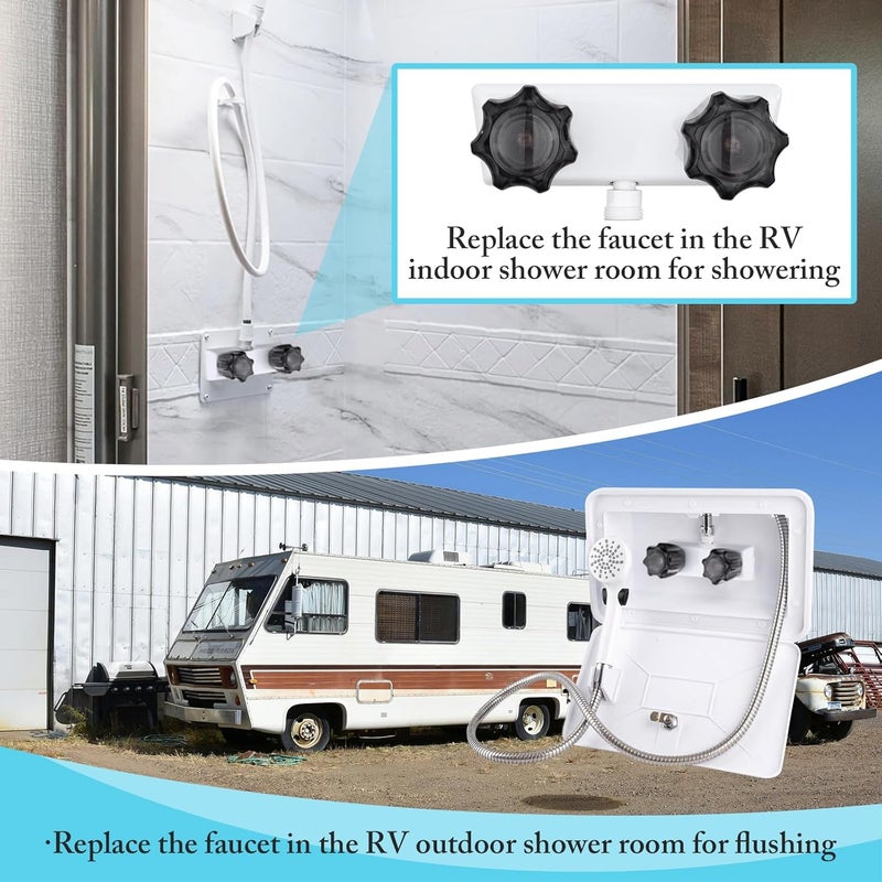Liberflow RV Shower Faucet Replacement, Camper Shower Faucet, 4" Camper Bathroom RV Faucet Shower Valve for Outdoor Outside and Indoor Shower Kit with Dual Acrylic Shower Knobs (White+Black Shower Knobs) - Image 3